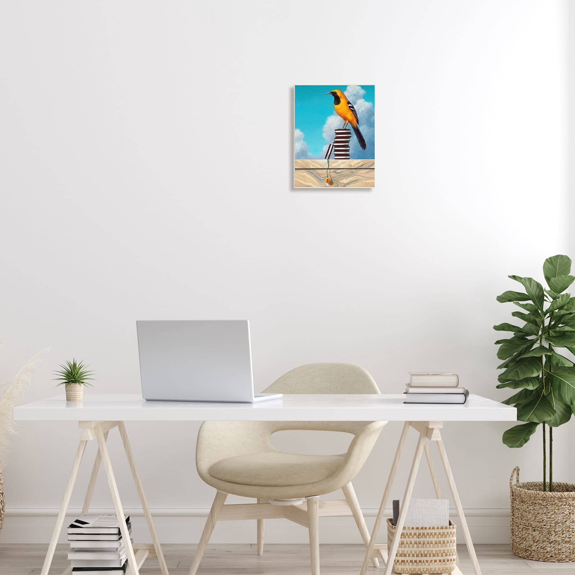 Stupell Industries Oriole Bird Sandwich Cookies Cloudy Sky Painting Wood Wall Art, 10 x 15, Design by Linda Ridd Herzog