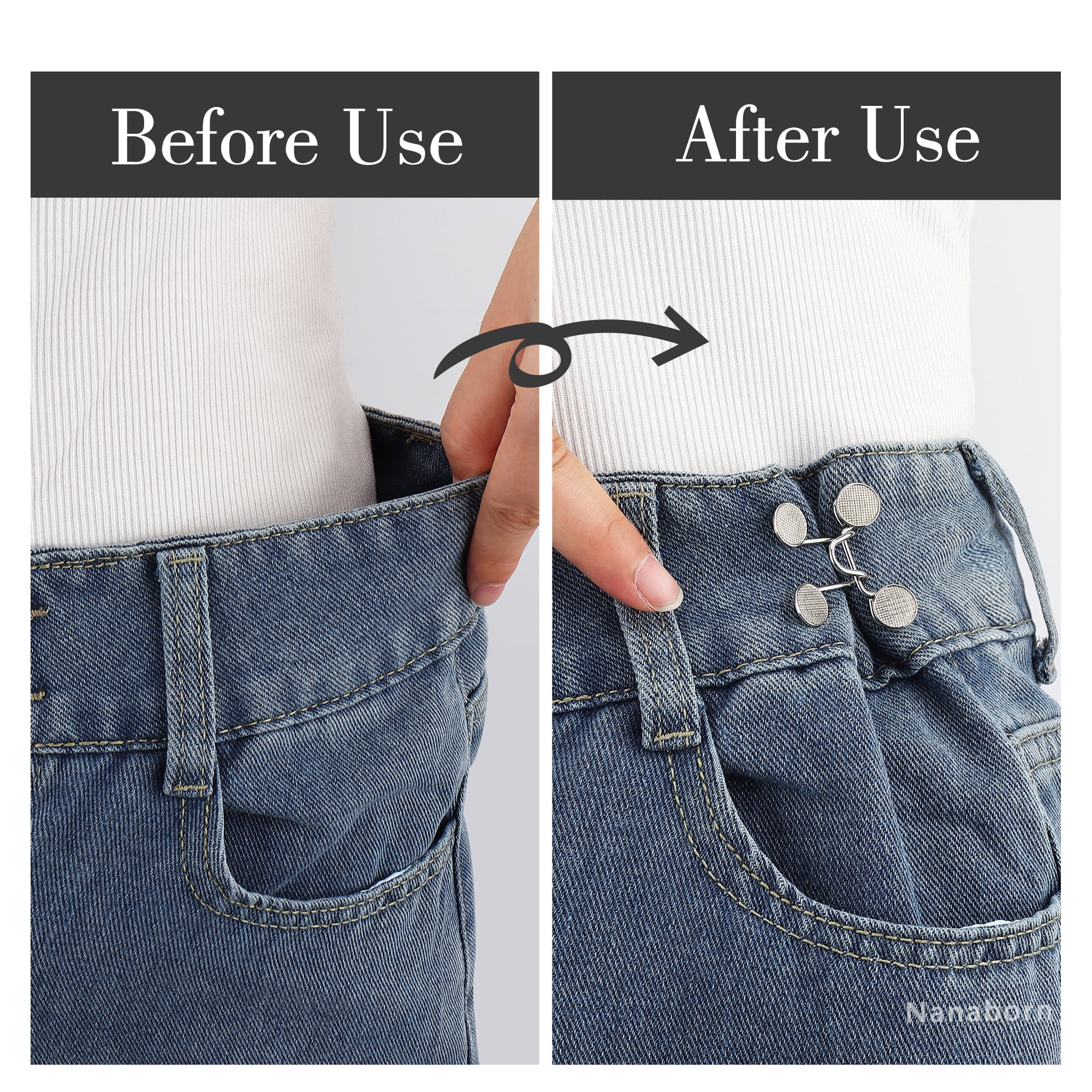 4 Pack Pant Waist Tightener Jeans Button Tightener Waistband Adjuster Clips (Silver)