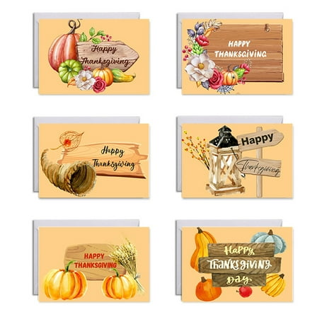 Zeiwohndc Set of 6 Happy Thanksgiving Cards with Envelopes Stickers Pumpkin Greeting Card