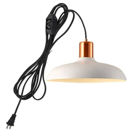 

FSLiving Macaron White Nordic Light Fixtures with 15ft Plug-in UL On/Off Dimmer Switch Cord Minimalist Round Lampshade Wooden Handle Chandelier for Cabinet Kitchen Bulbs Not Included - 1 Pack