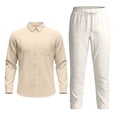 thumbnail image 6 of Letdown Mens 2 Pieces Cotton Linen Sets Long Sleeve Casual Shirt Summer Beach Wide Leg Pants Lounge Vacation Outfits Set Spring Fall Loungewear, 6 of 6