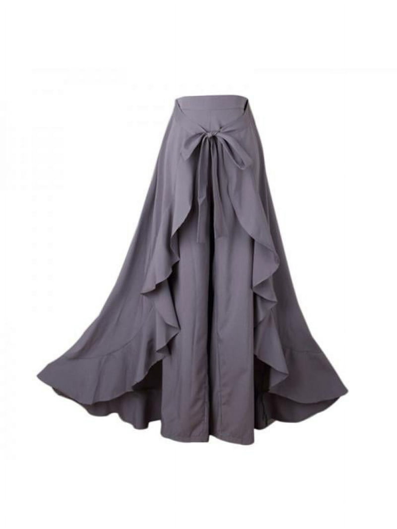 Women Casual Plain Tie-Waist Wrap Skirts Pants Chiffon