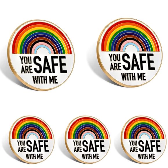5 Pcs You Are Safe with Me Safety Brooches Rainbow Lapel Pins Supports Badge Pin Pride Pins for Clothing Bag Hat Decoration