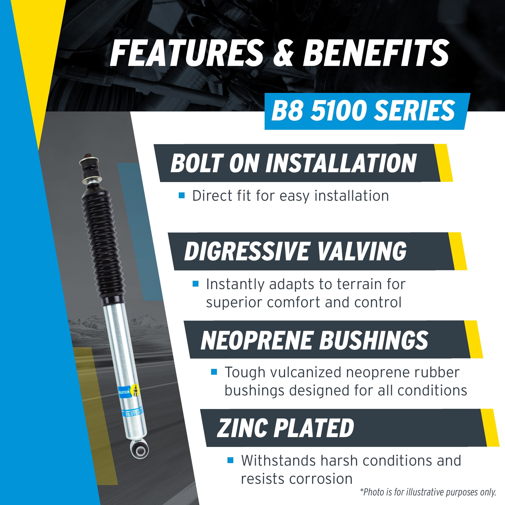 Bilstein Pair of Rear B8 5100 Series Shocks Compatible with 1999-2004 F250/F350 4WD with 0-1" Rear Lift and Leafspring Front Suspension