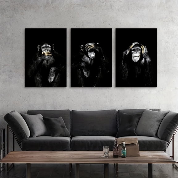 3pcs, Unframed, Vintage Black and White Monkey Canvas Art Prints - Waterproof, Modern Wall Decor, Suitable for Living Room, Bedroom, Office and Cafe Wall Decor Paintings, 50.04*70.1 cm