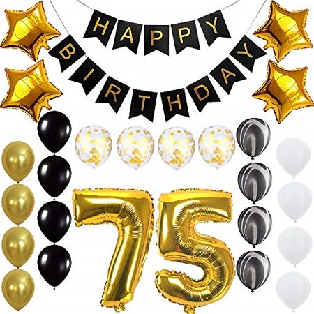 Happy 75th Birthday Banner Balloons Set For 75 Years Old Birthday