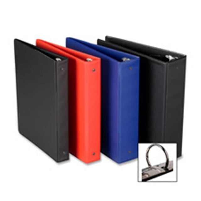Round Ring Binder- w- Pockets- 1-.50in.- Red