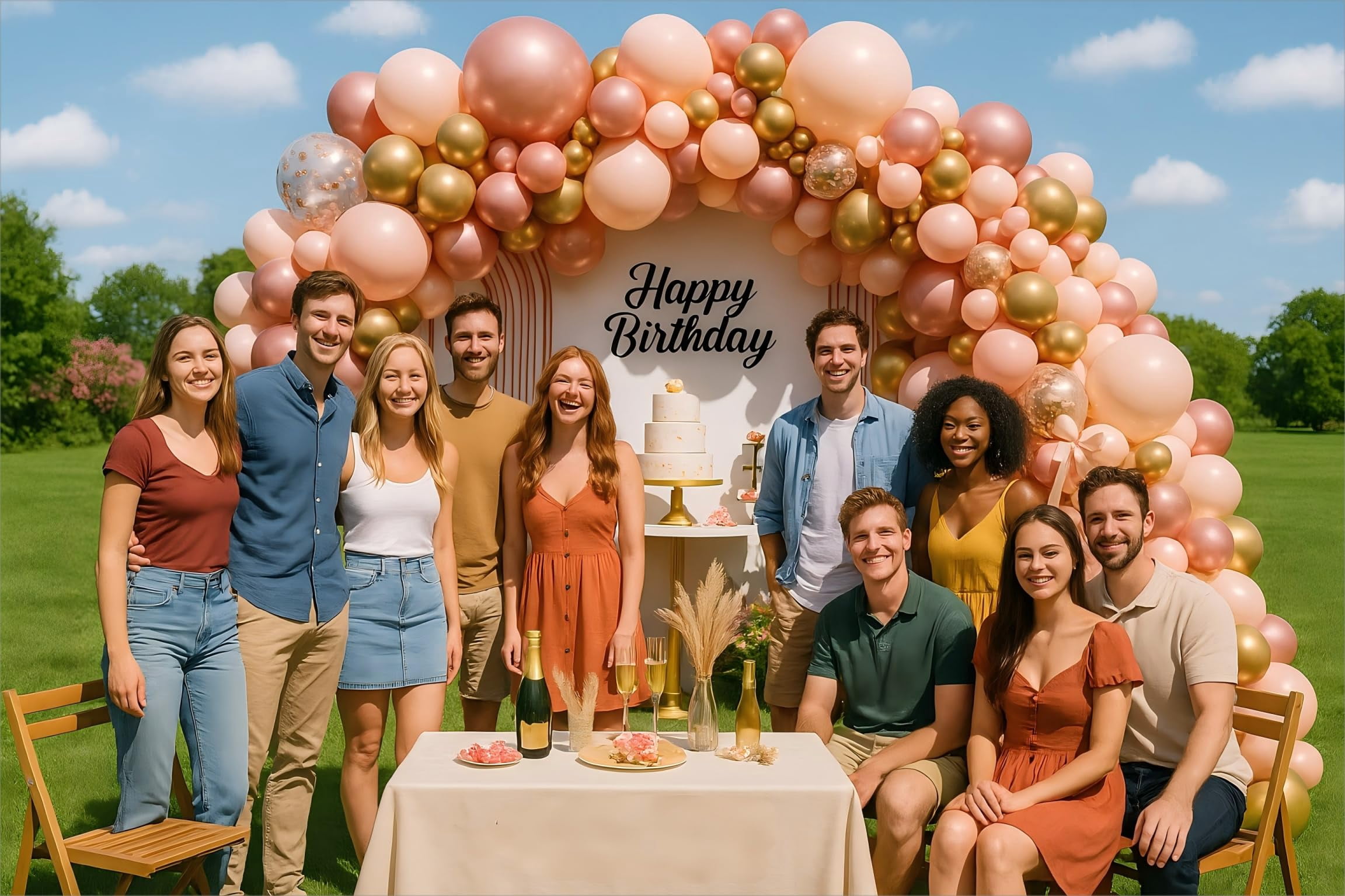 Golden Balloon Arch Kit Adjustable 10ft Wide 9ft Tall Stand for Party Decorations