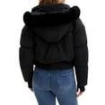 thumbnail image 3 of Women Winter Cropped Puffer Jacket Faux Fur Hood Stand Collar Corseted Zip Up Short Down Coat with Pockets, 3 of 6