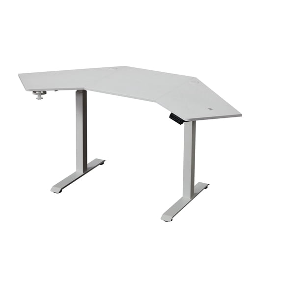 Pemberly Row Corner Electric Height Adjustable Wood Standing Desk in White
