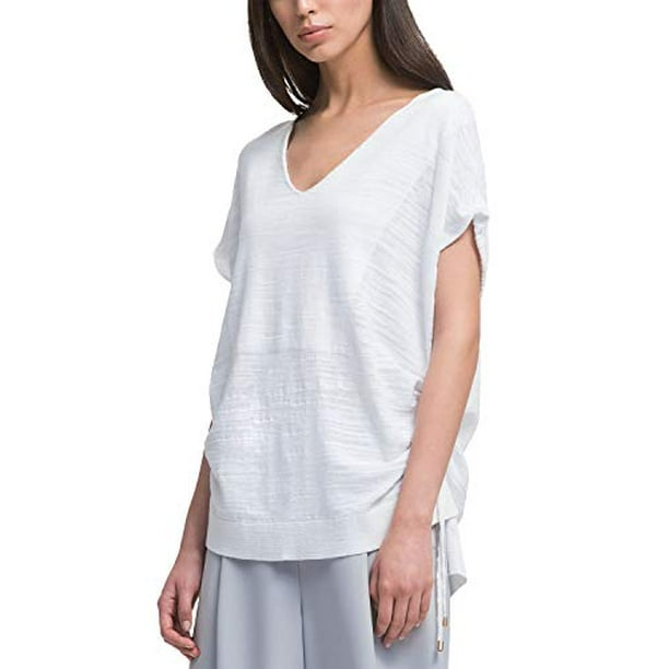 DKNY V-Neck Drawstring T-Shirt (White, - Walmart.com