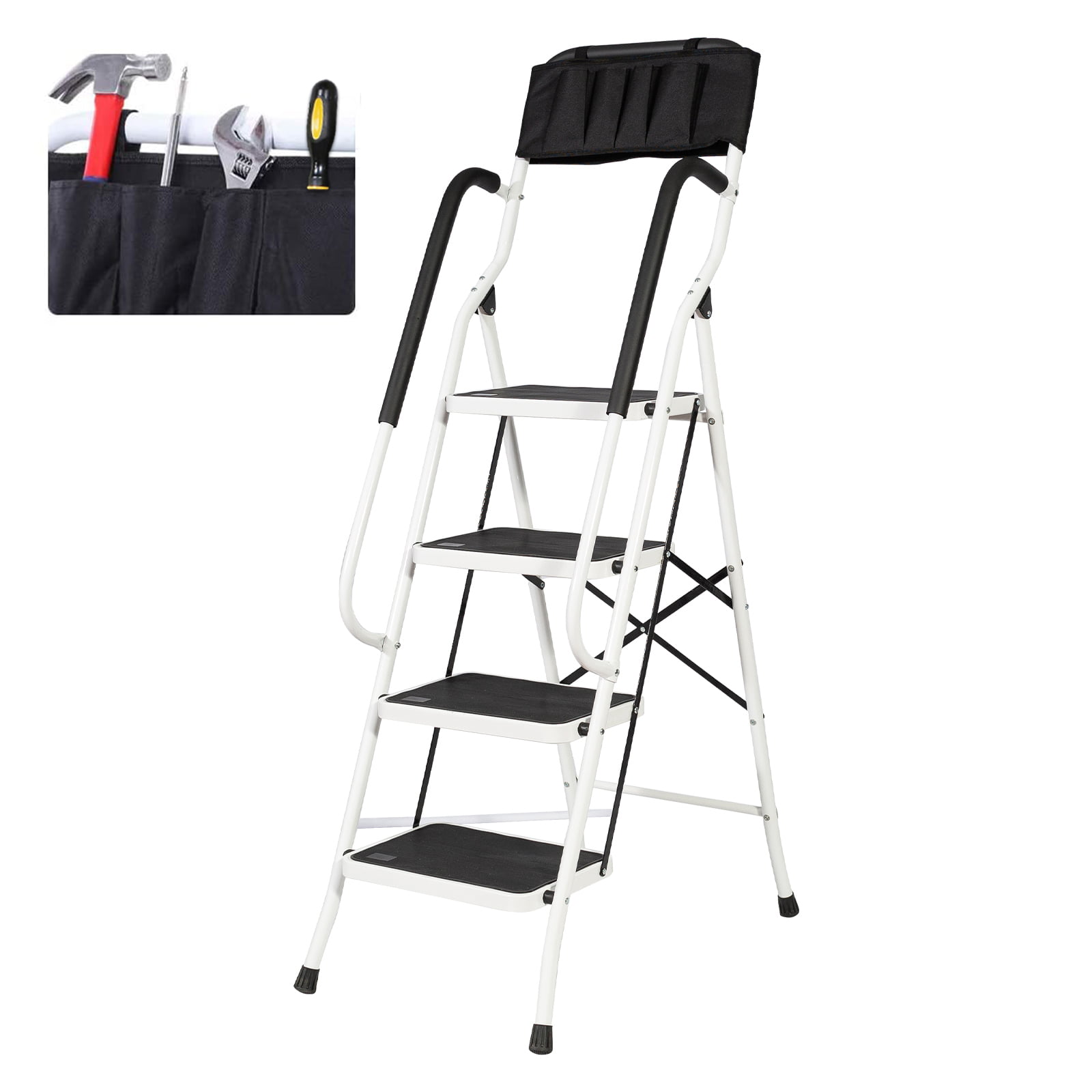 Folding Step Ladder Metal Non Hand Rail Tools Ladders Lightweight 4 Steps Stool 