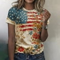 thumbnail image 5 of Patriotic Shirts 4th of July T Shirts for Women Vintage Floral Print Short Sleeve Casual Crew Neck Independence Day Tops Beige L, 5 of 7
