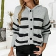 thumbnail image 2 of iHPH7 Casual Outerwear Striped Sweater Women Fall Fashion Fall Sweaters for Women Travel Sweater Travel Cardigan Casual Outfits for Women Gray M, 2 of 9