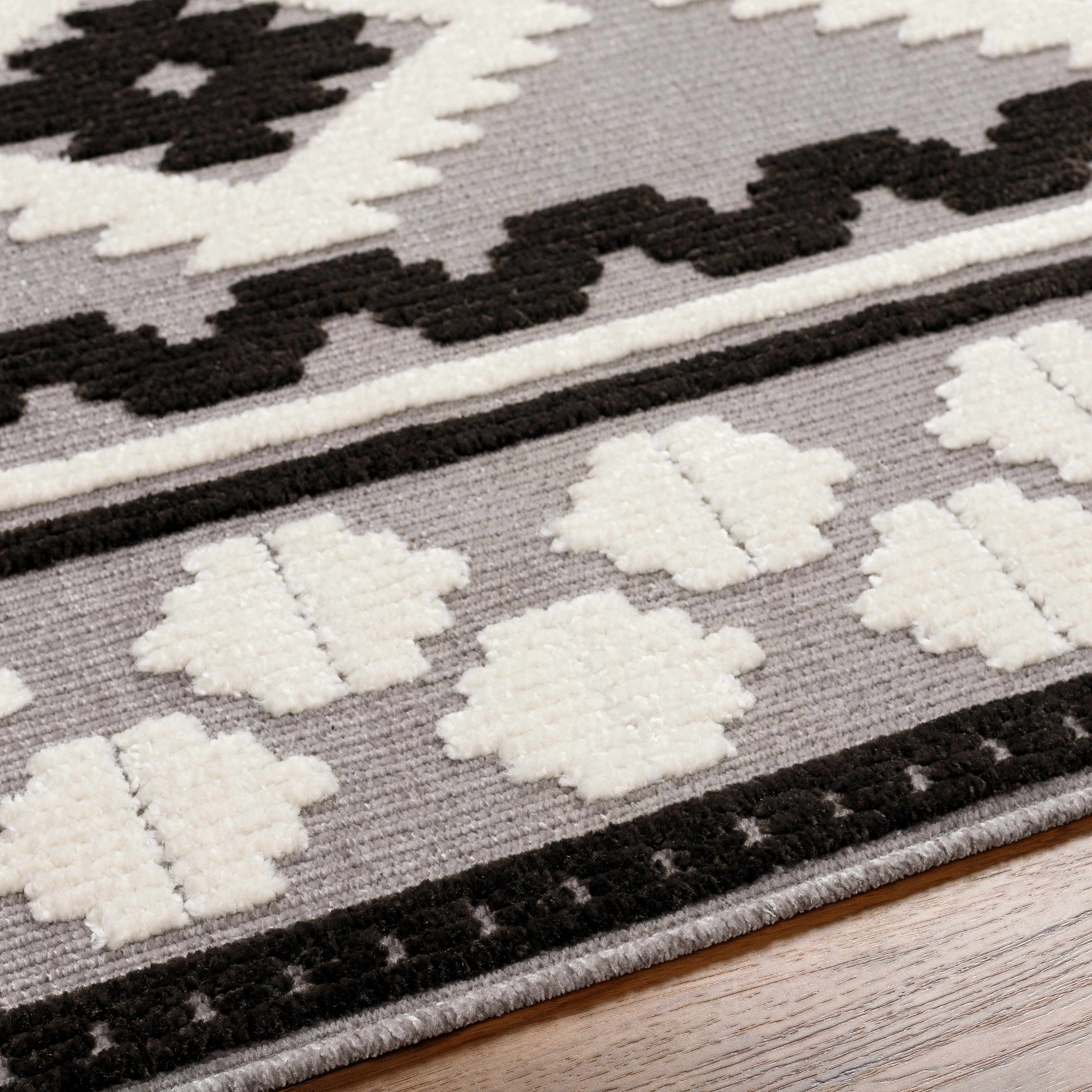 Hauteloom Drago Living Room, Bedroom Machine Washable Area Rug - Bohemian Modern Farmhouse - Moroccan Southwestern - Black, Gray, White - 3'3" x 5'