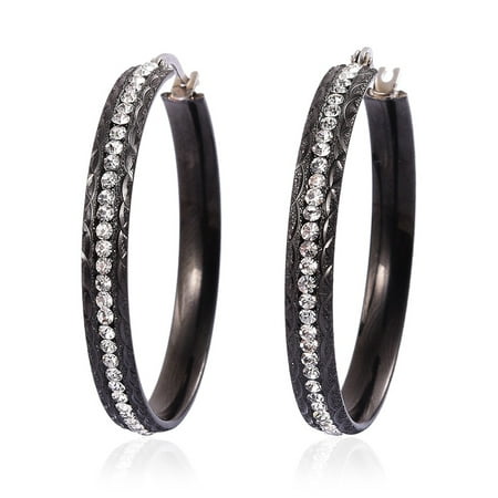 - Crystal Hoops, Hoop Fashion Earrings Stainless Steel Jewelry Gift for Women (Black/ Multi Color)