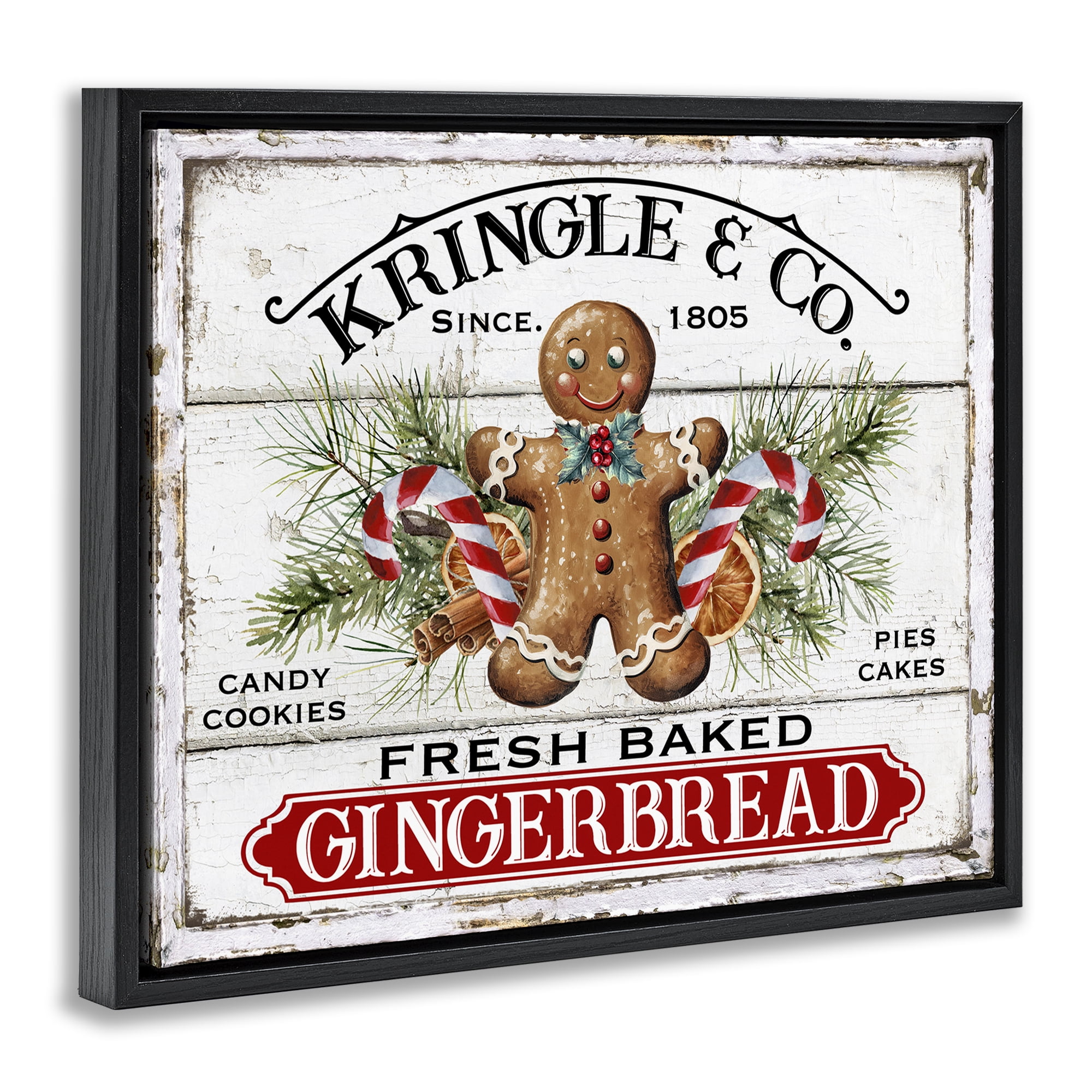 Stupell Industries Fresh Gingerbread Cookies Holiday Painting Black Floater Framed Canvas Art Prints Wall Art, 31 x 25