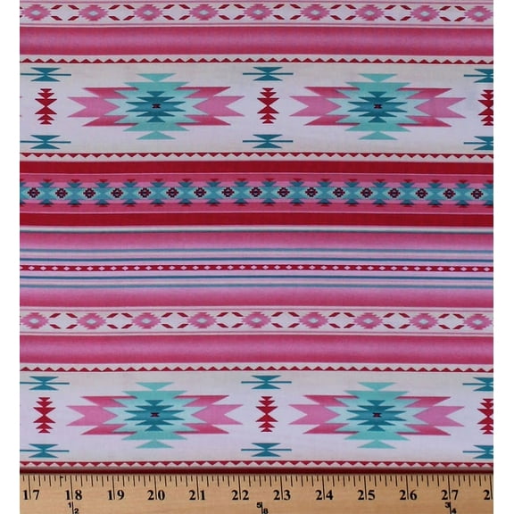 Cotton Southwestern Stripes Aztec Tribal Southwest Tucson Pink Girls' Cotton Fabric Print by the Yard (201-SOFT-PINK)