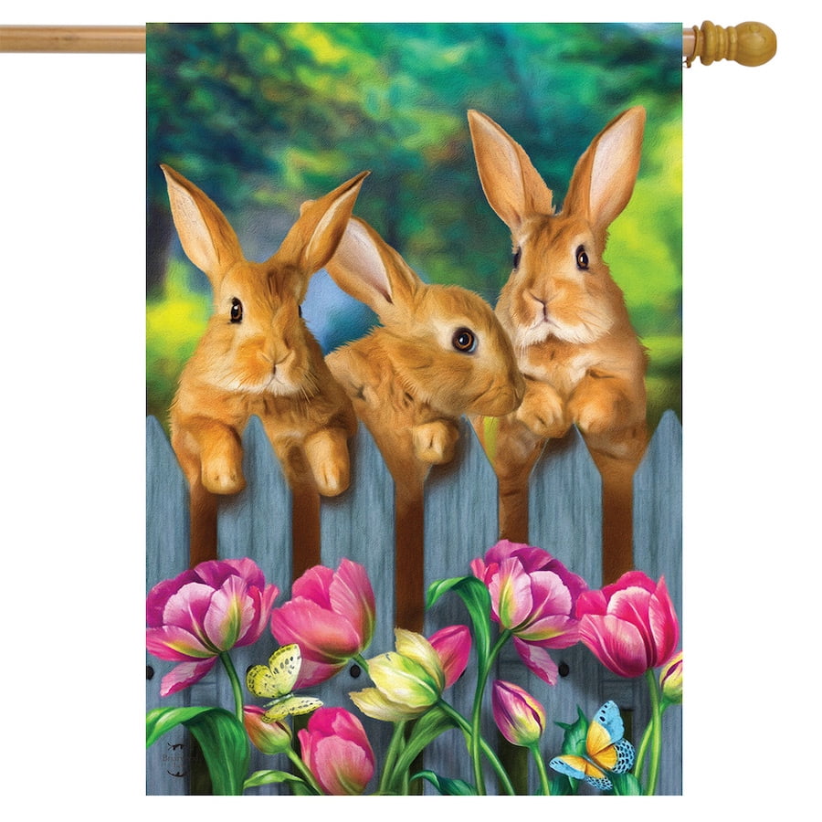 Spring Friends Bunnies House Flag Easter Floral Rabbit 28" x 40" Briarwood Lane 