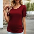thumbnail image 4 of Wycnly Womens Tops Dressy Casual Going out Sexy Lace Patchwork Basic Fit Lightweight Tunic Tees Shirts Summer Short Sleeve Crewneck Tops Solid Blouse Wine s, 4 of 5