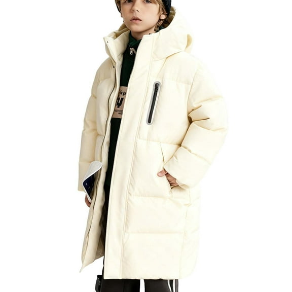 NAISIBABY Girls Winter Parka (4-15T), Knee Length Zip Up Hooded with Pockets Kids Thicken Warm Snow Puffer Coat Beige 14T