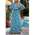 thumbnail image 1 of Women's Green Boho Deep V Neck Floral Maxi Dress, 1 of 9