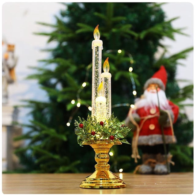 Fiudx Vela de Cera Navideña, Iluminación Led Cálida, Diseño Seguro Sin Llama, Decoración con Agua y Lentejuelas, Candelabro de Mesa para Hotel, Adorno para Árbol de Navidad, Tamaño 37 X 10 X 10 Cm