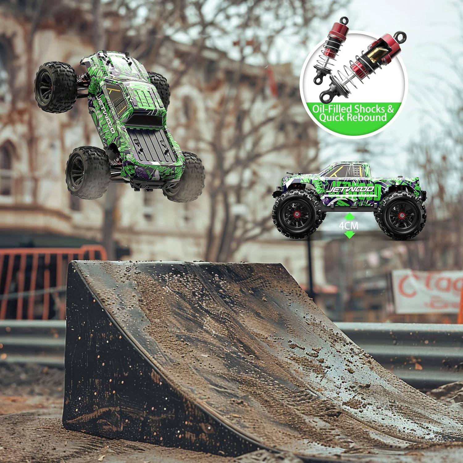 Jetwood 1/16 Fast Remote Control Car for Adults, Electric 4WD RTR RC Cars, High Speed RC Truck AWD, Max 38 kph Offroad Truck, JC16W with 2 Batteries