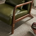 thumbnail image 4 of Accent Chairs, Single Linen Lounge Reading Armchair with Solid Wood Frame, Mid Century Modern Easy Assembly Arm Chairs for Living Room, Dark Green PU, 4 of 9