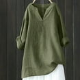 thumbnail image 3 of WNEGSTG Oversize Long Sleeve Shirts for Women Solid Color Cotton Linen Long Blouse Green, 3 of 3