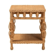 bali & pari Dolby Natural Rattan End Table - Handwoven Wicker Side Table