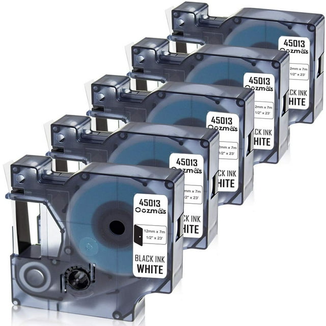 Oozmas Replacement for DYMO LabelManager 150 160 280 420P 360D Refill, Compatible with Dymo D1 Label Maker Tape 45013 S0720530, Label Manager Tape Black on White 1/2 Inch x 23 Feet, 5 Cartridges