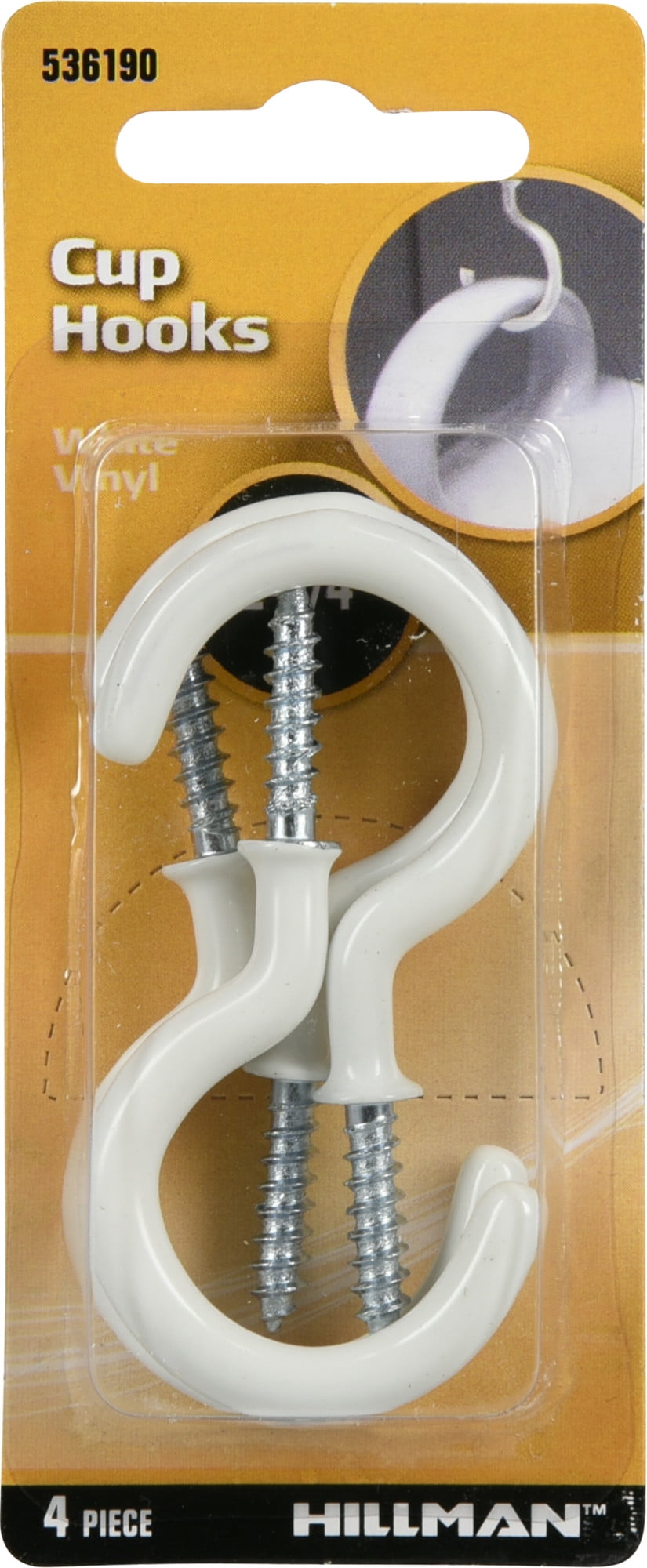 Hillman 536191 Cup Hooks, Screw Hooks, White Vinyl Finish (21/4") 4