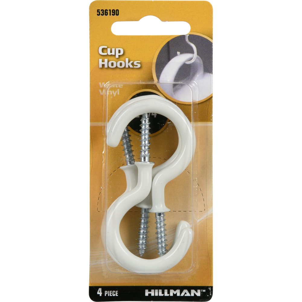Hillman 536191 Cup Hooks, Screw Hooks, White Vinyl Finish (21/4") 4