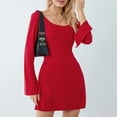 thumbnail image 7 of Women's Mini A-Line Dress Evening Spring Autumn Clothing Chic and Elegant Long Bell Sleeves Scoop Neck Solid Color Dress-a-M, 7 of 7