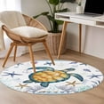 thumbnail image 5 of Sea Turtle Round Living Room Rugs 4 ft, Ocean Watercolor Blue Seastars Seaweed Corals Anchor Washable Area Rug with Non-Slip Sturdy Edge Binding Round Carpet for Entryway Kitchen Bedroom Bathroom, 5 of 9