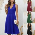 thumbnail image 1 of Gspmoly Robes d'Été, Mode pour Femmes Bohème à Col en V Ample Sans Manches Unie Robe Courte Longueur Mini Robes de Mariage pour Femmes Liquidation, 1 of 9