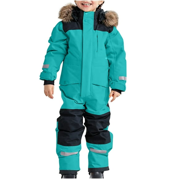 toraway Girls Rompers 6-7 Pants Snowsuit Children's Boys Ski Suit Thermal Ski Overall Winter Warm Snow Overall Windproof Winter Suit with Removable Hood Mud Suit Outdoor Softshell Suit 4-5 Years