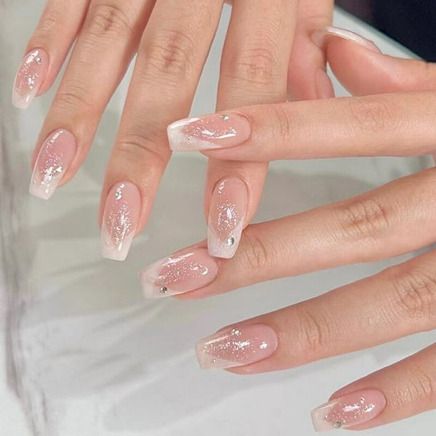 Uñas postizas desmontables de 24 piezas, uñas postizas portátiles azules de bailarina, puntas de uñas postizas de cubierta completa con diseño de Luna, presione en las uñas