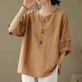 thumbnail image 6 of Womens Tops Fashionable Retro Embroidered Round Neck Five Quarter Sleeved Short Sleeved Blouse Plus Size Women Tops Summer Blouses for Women, 6 of 6
