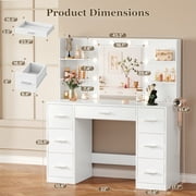 Furmax Makeup Vanity with Mirror and Drawers Vanity Desk Set with 3 Modes Adjustable Brightness Lights and USB Power Outlet, White