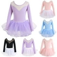thumbnail image 3 of Beollynier Girls Long Sleeve Round Neck Ballet Practice Dress for 3-18 Y - High Elastic Mesh Open Back Leotard Skirt - Ideal for Dance Classes Recitals and Gymnastics, 3 of 3