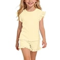 thumbnail image 2 of Little Girls 2-Piece Textured Shorts Set, Yellow Ruffle Short Sleeve Top Outfit,Size 5-6T, 2 of 8