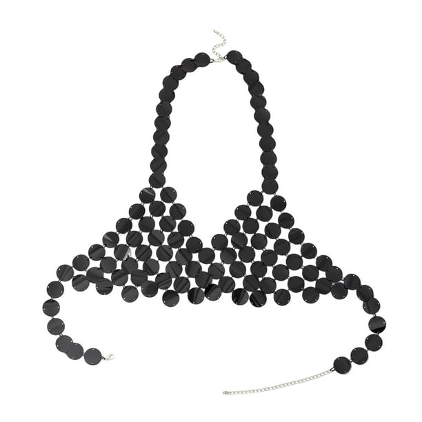 Tops cortos con lentejuelas, camiseta sin mangas con cuello halter, sujetador con lentejuelas, disfraz para mujer Largo 90cm a 105cm