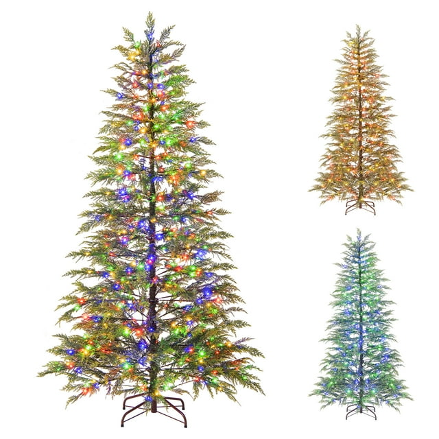 Gymax 6.5 FT Pre-Lit Artificial Christmas Tree Hinged Spare Xmas Fir Tree w/ 578 Soft Branch Tip