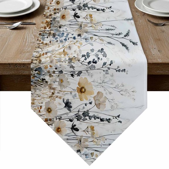 Vintage Floral Spring Table Runner Linen Burlap Table Runner 70 Inches Long Farmhouse Botanical Blooms Dresser Scarves for Kitchen Island Coffee Dining Party Wedding Banquet Holiday Decor 13"x70"
