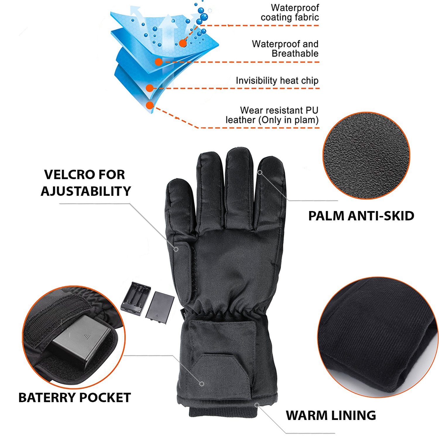 Heated Warm Gloves Men & Women - One Adult Size Thermal Electric Battery Operated Heating Warming Gloves Perfect as Insulated Hand Warmer Winter Activities Outdoor Sports Ski Hunting Snow Shoveling