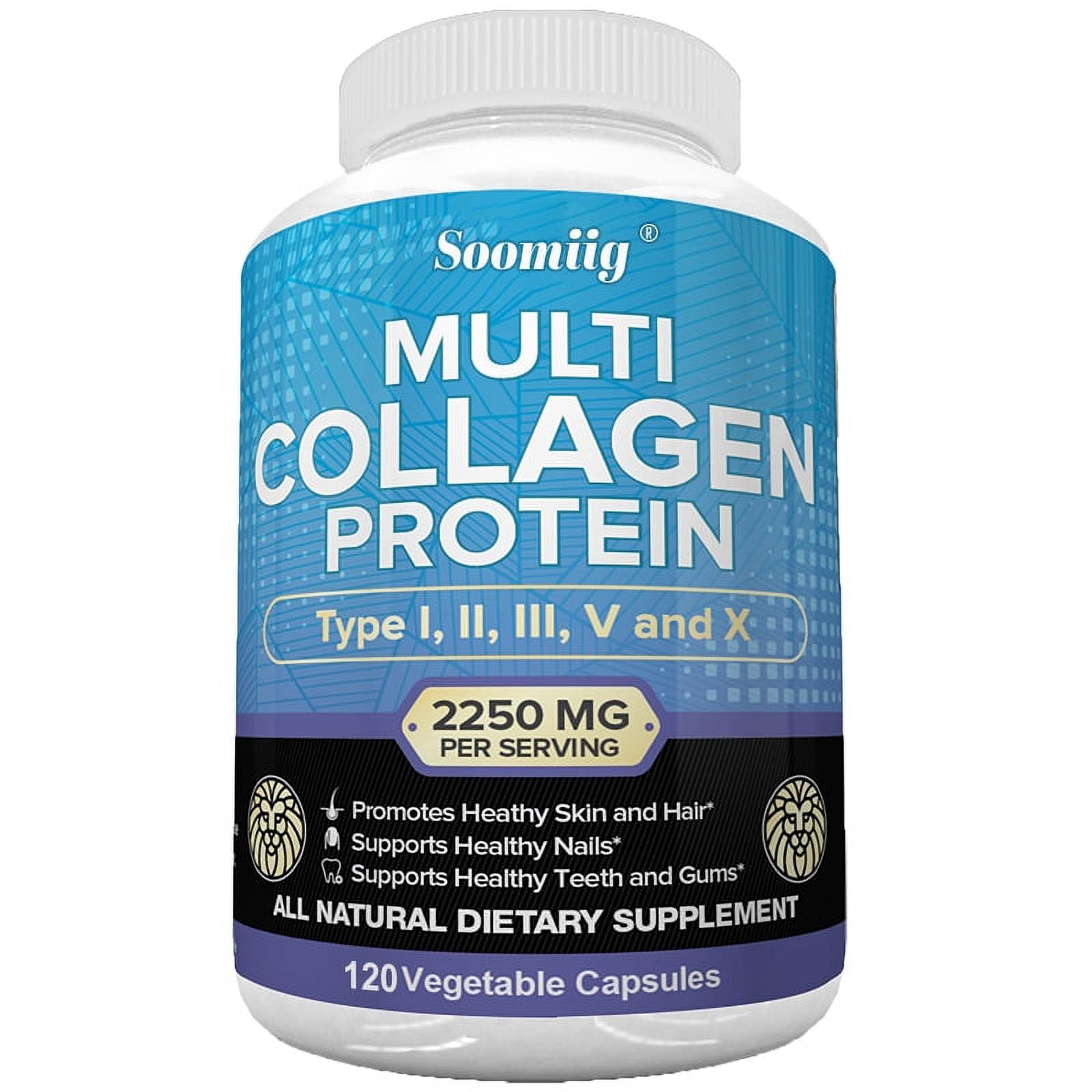 Multi Collagen Protein Complex - With Hydrolyzed Bovine Collagen Peptides, Eggshell Membrane Collagen - Supports Anti- Aging, Decreased Hair  Loss - 120 Capsules