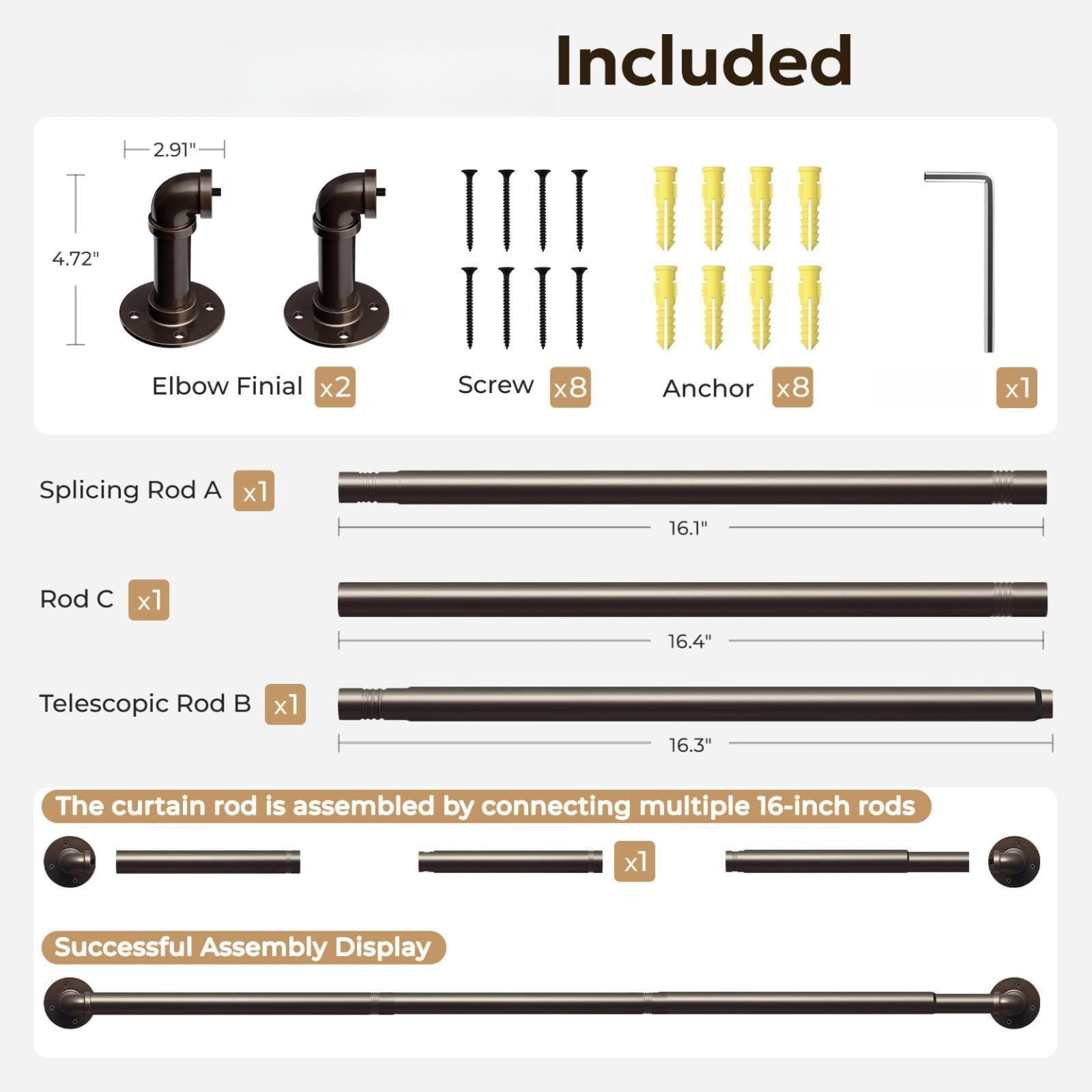 Curtain Rods For Windows 32 To 48  1 Inch Industrial Wrap Around Antique Bronze Rod Indoor/outdoor Room Divider Adjustable Drapery Pole 32"-48"