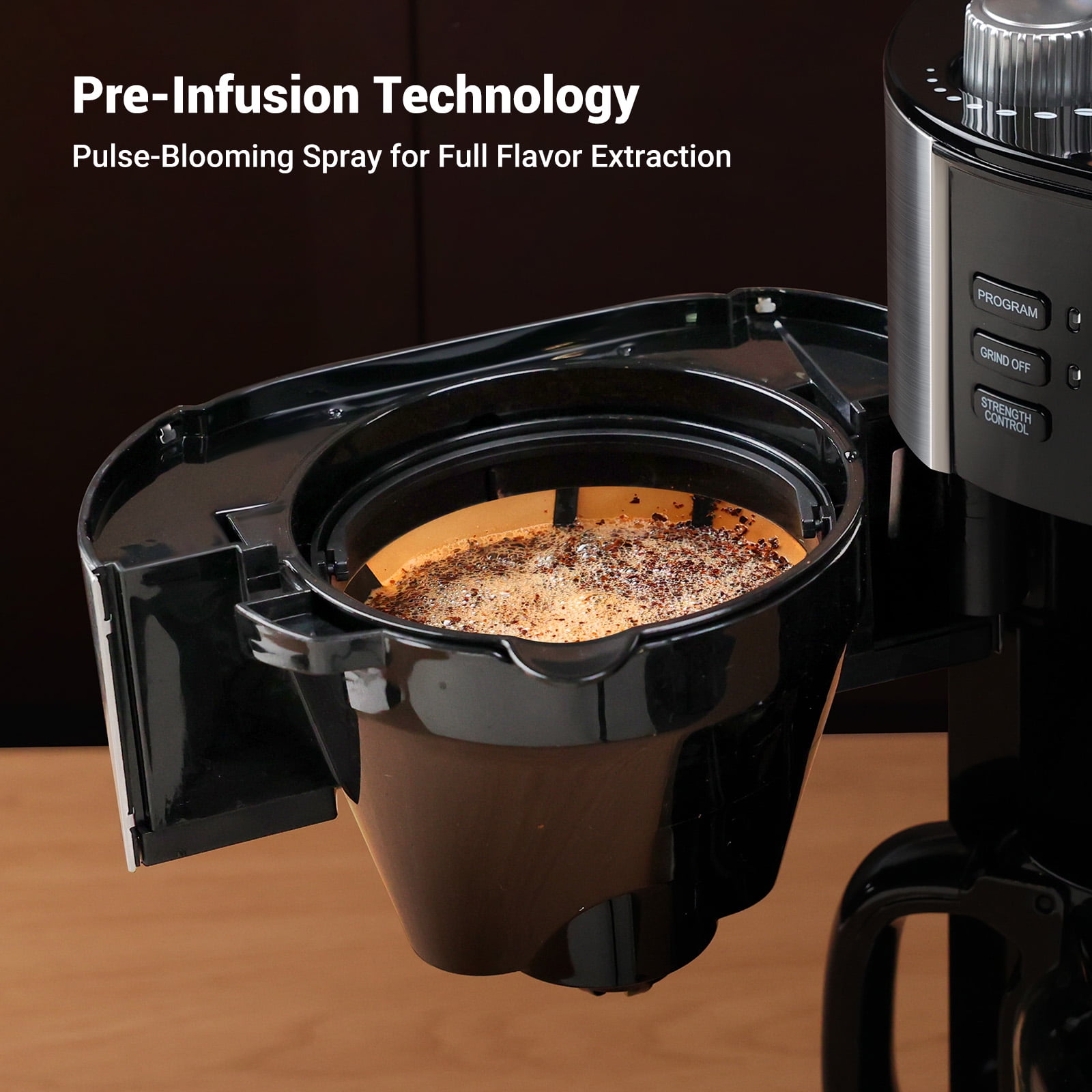GEVI 10-Cup Programmable Grind & Brew Drip Coffee Maker - Built-in Burr Grinder